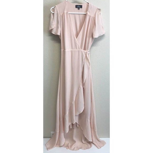 Lulu's Maxi Dress Crescendo Blush Pink Wrap Size XS Slit - Picture 7 of 7